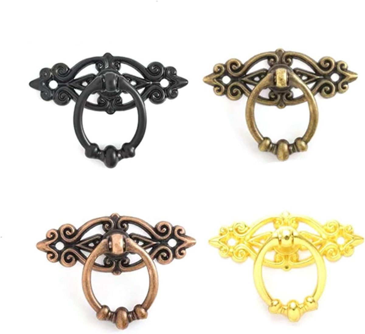 Vintage Meubelknoppen Set van 4 - Antieke Stijl Kastgrepen voor Laden en Kasten, Retro Ring Trekhandvatten voor Meubels