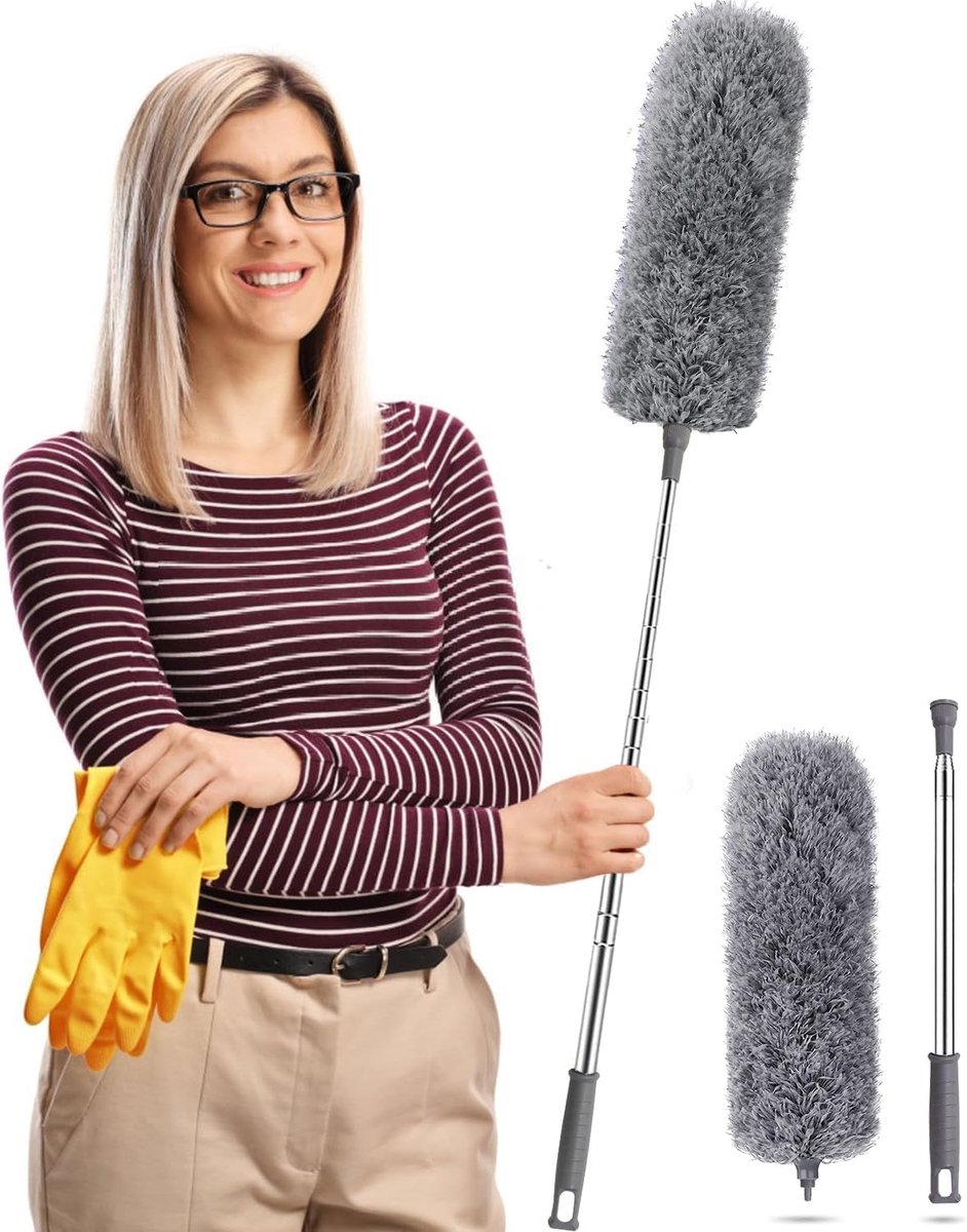 Stoffer Telescoop - Plumeau Lange - Stof Verwijderen - Buigbare Kop - 245 cm - Grijs