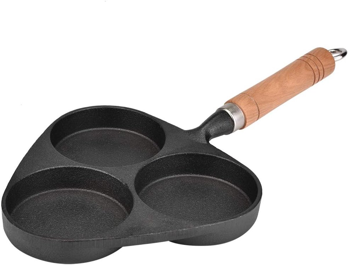 Ei Burger Pan - Pannenkoeken Pan - Ontbijt Maken - Drie Gaten - 20 Centimeter Diameter - Zwart