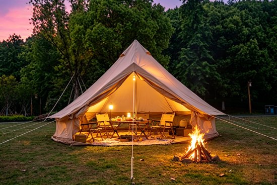 HAUSS SPOLE Tent - 400 x 400 x 250 Cm - Ruim Voor 4-8 Personen - Polyester - Beige - Vierseizoenen Kamperen Met Kacheldoorvoer van hauss-spole — afbeelding 3