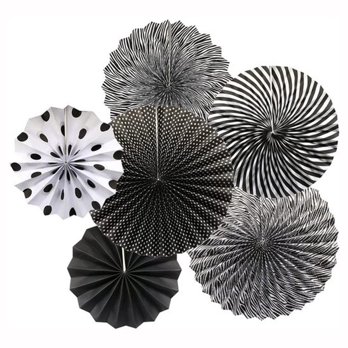 Allecto - Set van 12 Papieren Fans - Decoratie voor Verjaardag en Bruiloft - Zwart