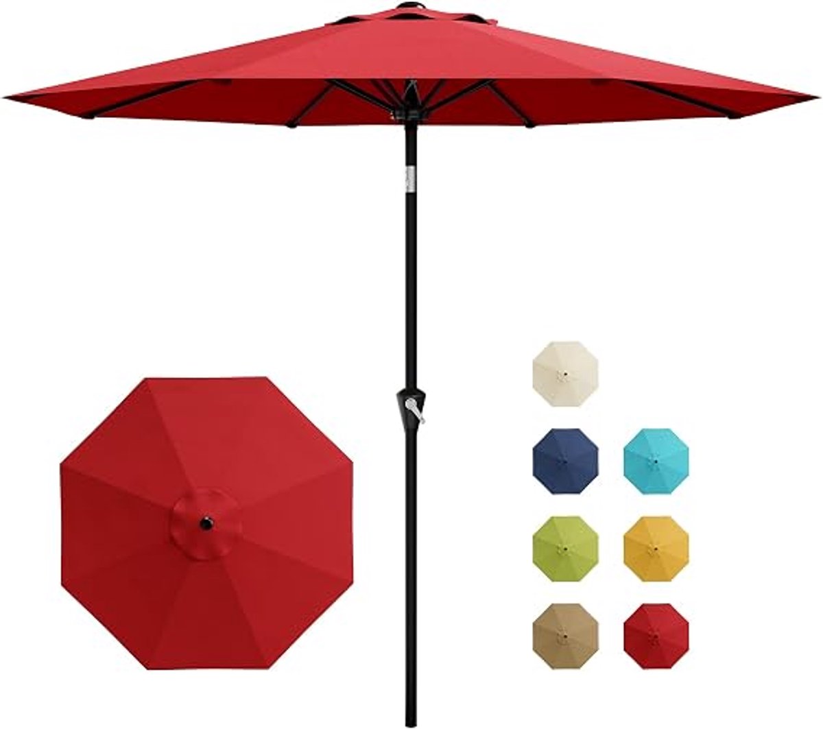 Stokparasol Ø 300 cm - Tuinparasol met Knikmechanisme & Draaihendel - 8 Stevige Baleinen - UV-bestendig & Waterafstotend - Windvanger - Geschikt voor Terras, Tuin, Balkon en Zwembad - Rood