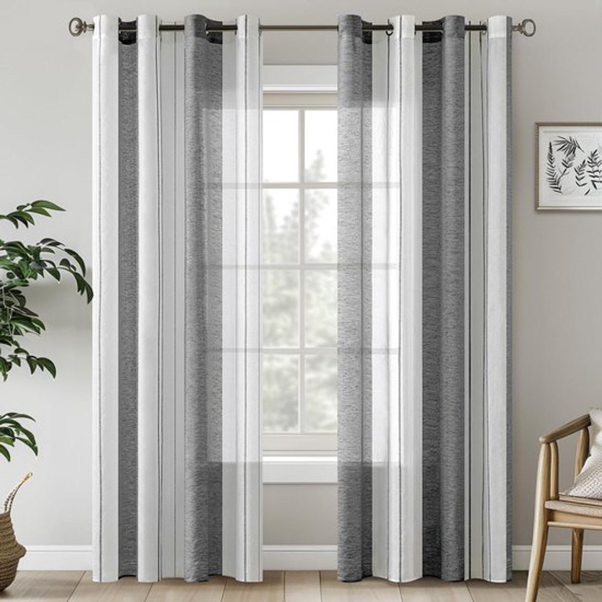 Semi-transparante voile gordijnen Allecto Plus beige-wit strepen