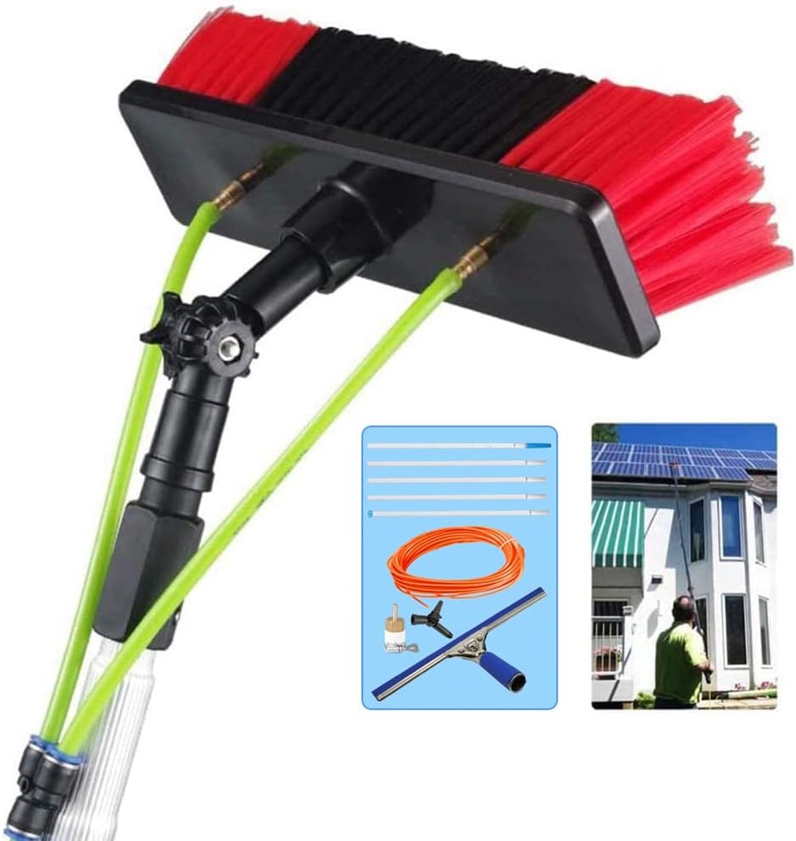 Reinigingsset Verlenges - Telescopische Borstel - Hoge Oppervlakken Schoonmaken - Wateraangedreven Wisser - Tot 10 Meter - Zilver