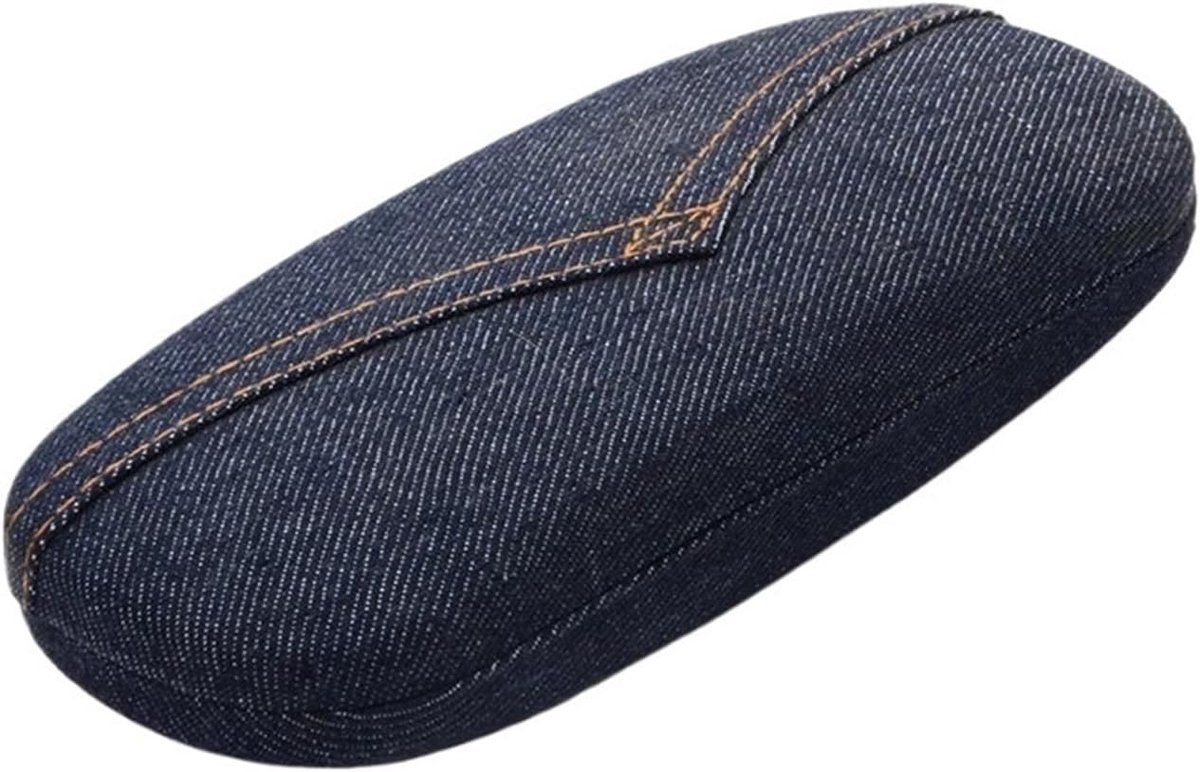 Brillenhoesje Hard - Etui Beschermend - Bril Beschermen - Denim Materiaal - 16 x 6 cm - Blauw