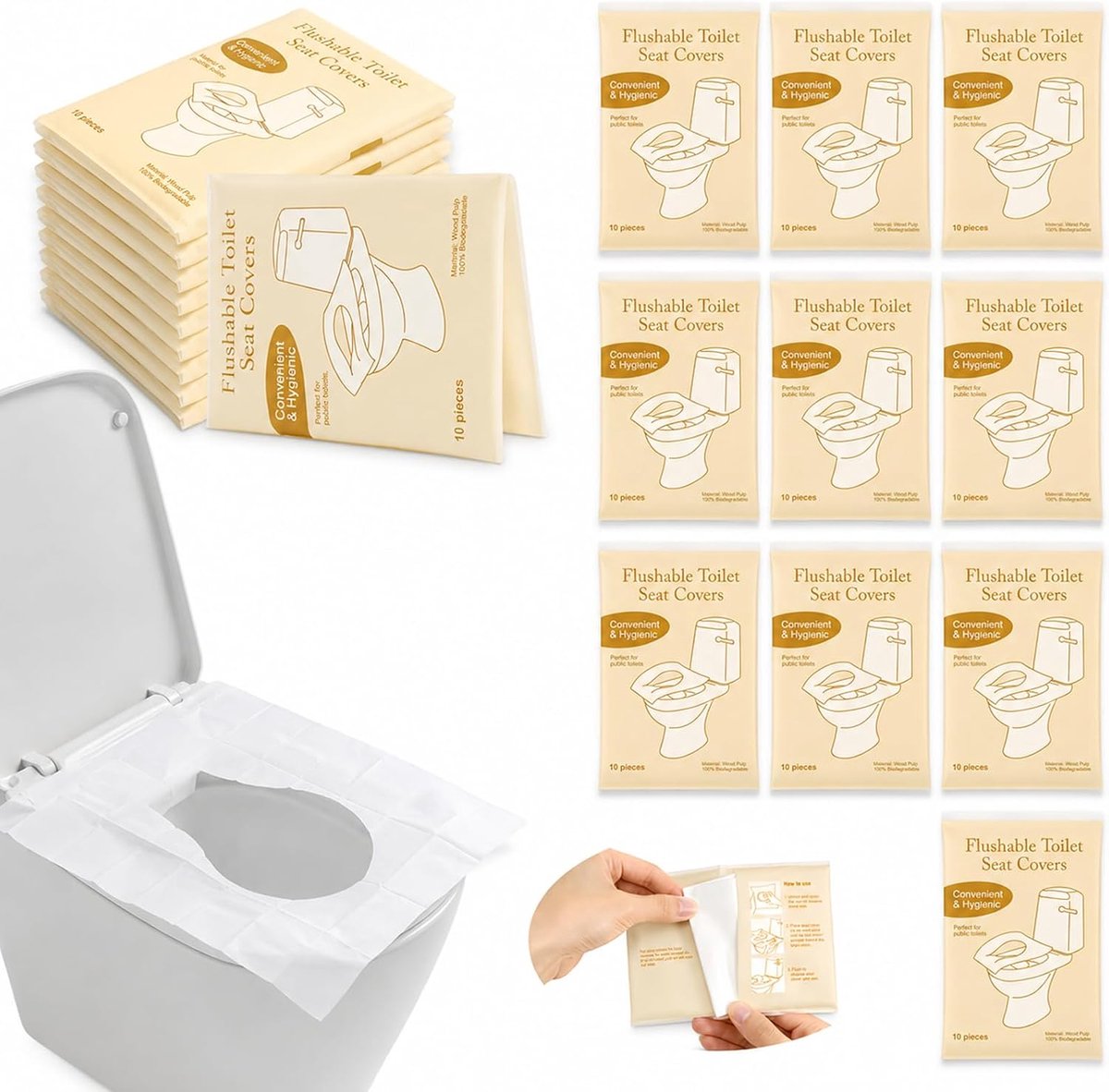 Wegwerp toiletkussens - Toiletbrilhoezen - Hygiënisch Reizen - Wateroplosbaar - 200 stuks - Wit