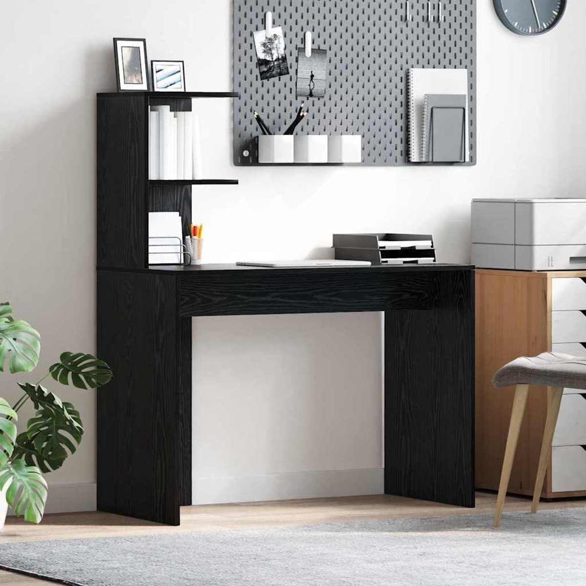 Bureau met opbergruimte - Werktafel Hout - Thuiswerken Organiseren - Ingebouwde planken - 102 x 50 cm - Zwart eikenlook