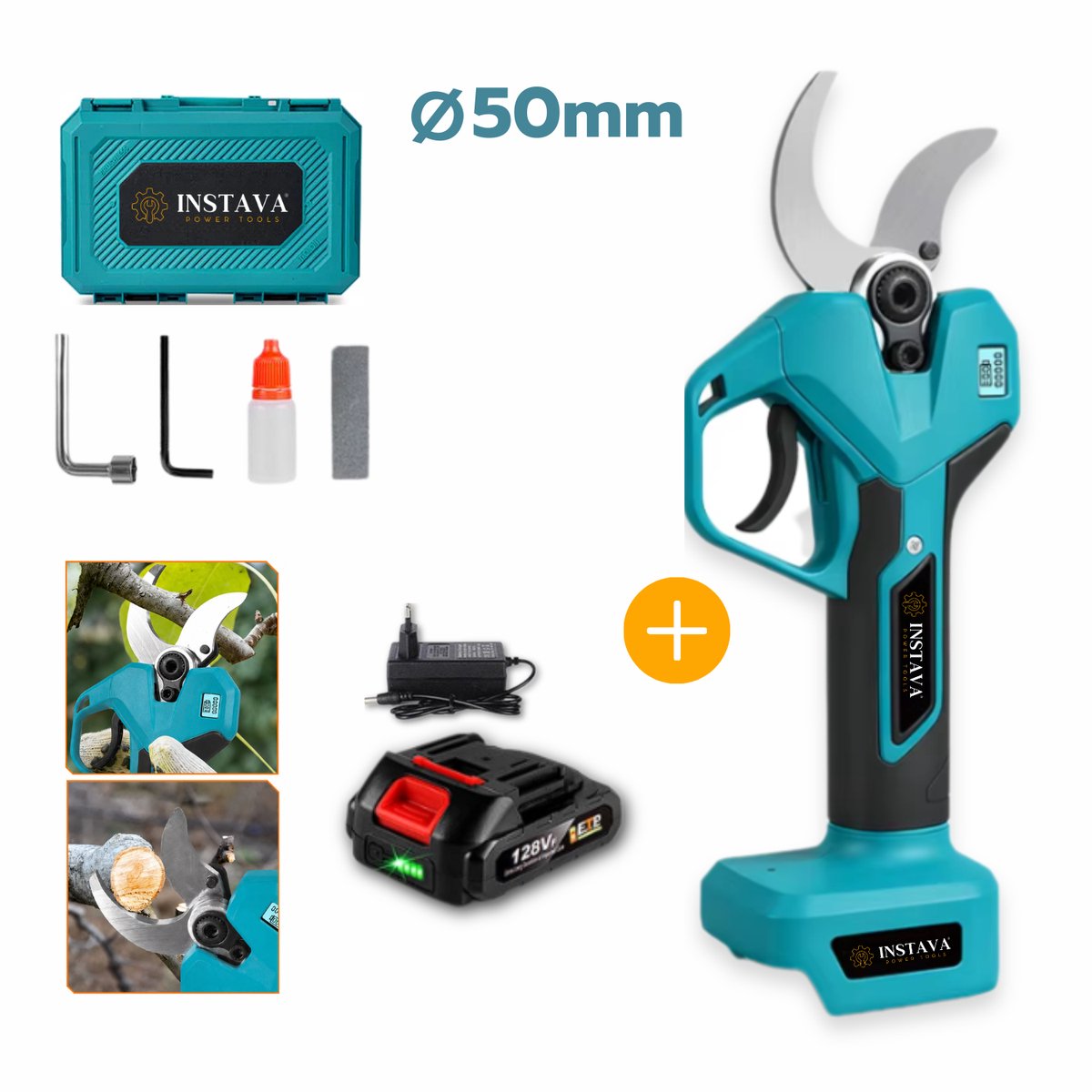 Instava Elektrische Snoeischaar 50 mm – 1x Accu – Geschikt voor Makita LXT 18V Accu – Brushless Motor – LED Display – Inclusief Accessoires & Opbergkoffer