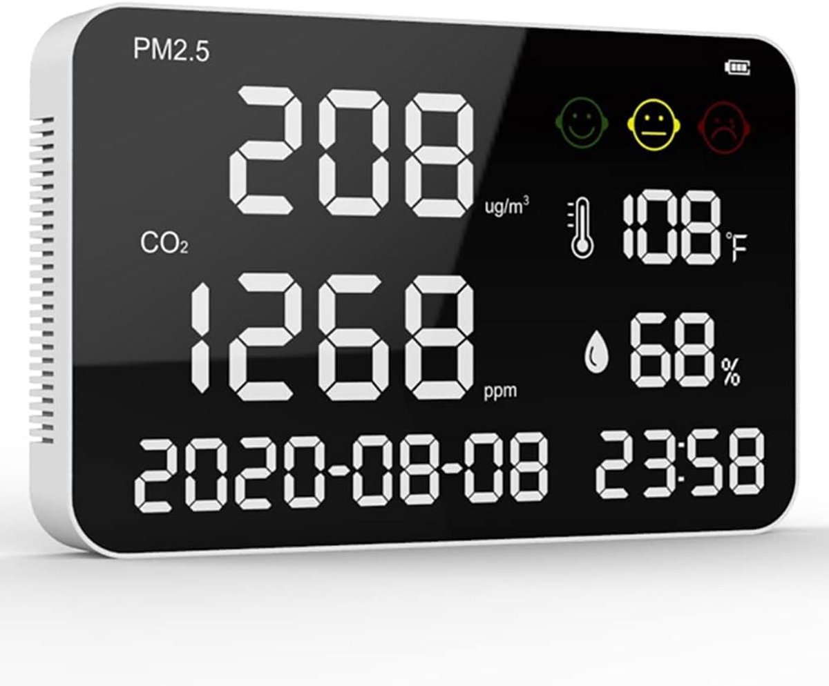 Luchtkwaliteitsmeter - CO2 meter Vochtigheid - Binnenlucht Monitoren - 3-in-1 Sensor - 360x230x45mm - Wit