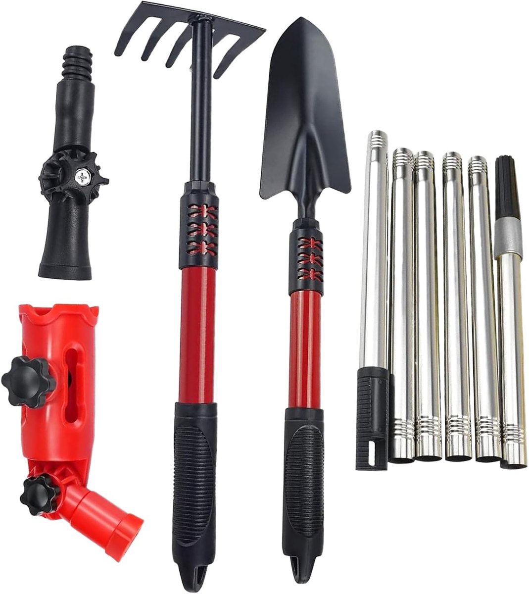 Dakgootreiniger Set - Goot Harken Schep - Dakgoten Schoonmaken - Verstelbare Hoek - 10-delige set - Zwart Rood