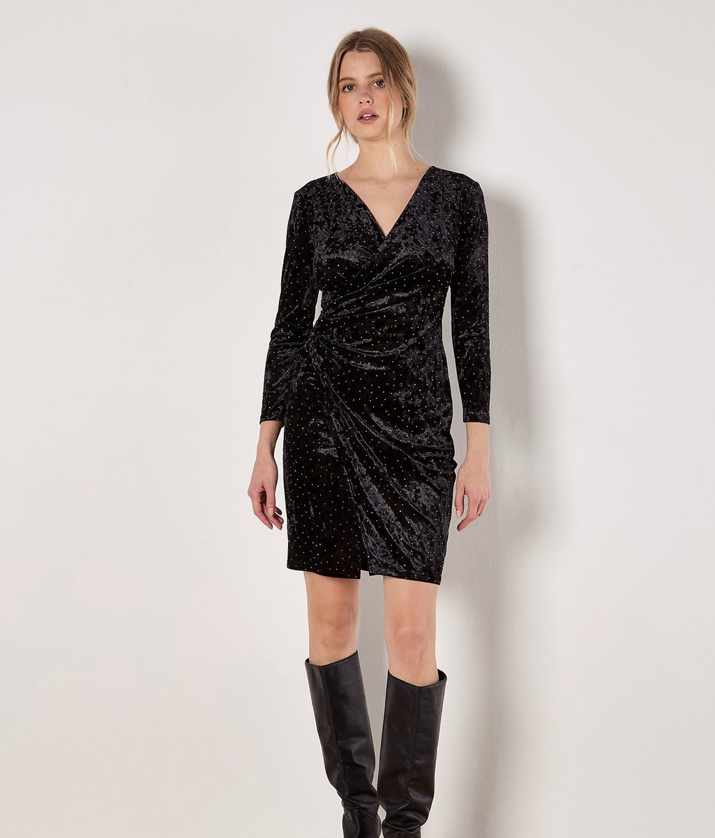 Mini-wikkeljurk van fluweel met strass
