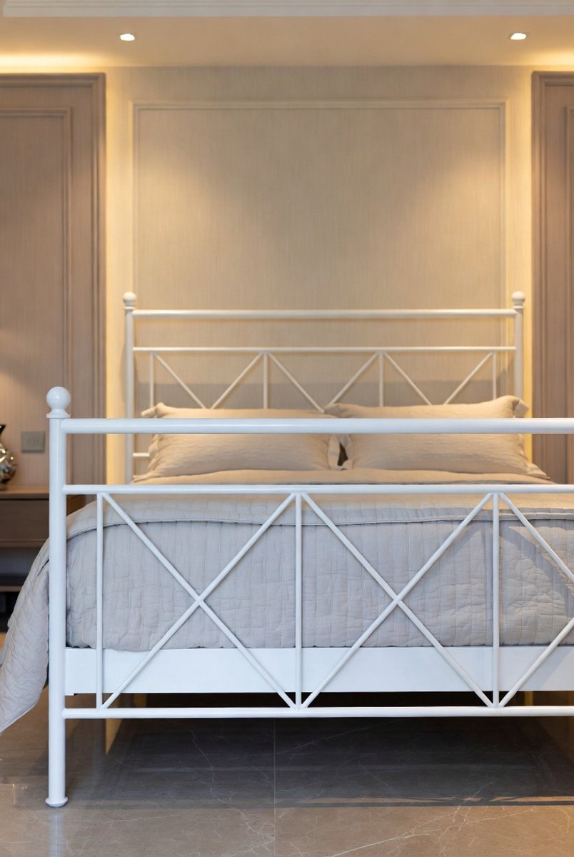 Modern Metalen Bedframe 120x200 cm - 120x200 cm - Wit - 120x200 cm Hoofd- Voetbord Wit - M
