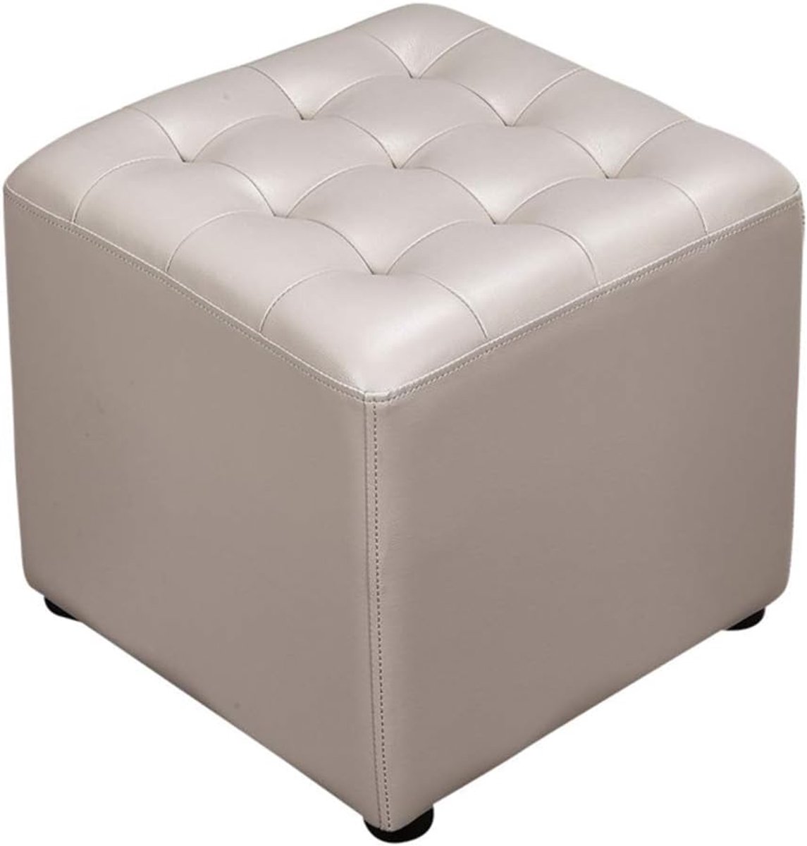 Kubus Poef - Voetenbankje Salontafel - Woonkamer Decoratie - Massief Houten Frame - 40x40x35cm - Grijs