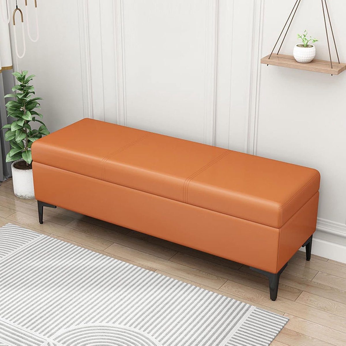 Opbergpoef - Zitbank Bankje - Ruimte Besparen - Stabiele Metalen Poten - 120 cm - Blauw