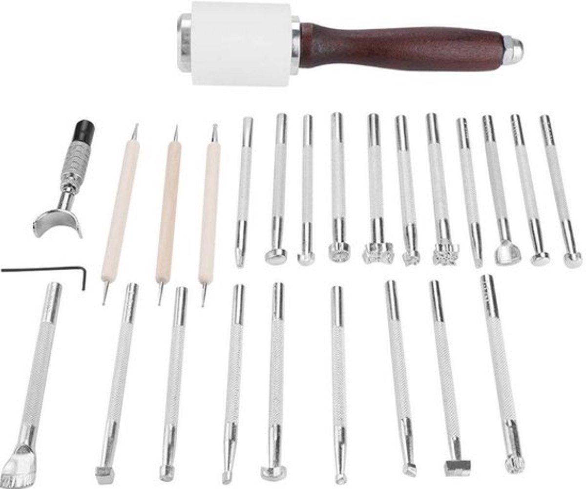 Dailygoods- Leer Graveerset - 20 Populaire Patronen - Leerbewerkings Gereedschap
