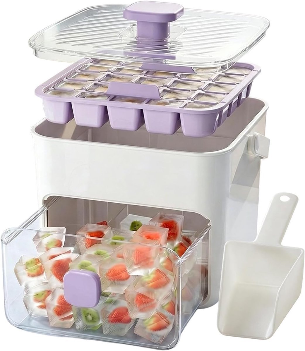 IJsblokjesbakje met deksel - Ijsmaker bak - Dranken Koelen - 50 IJsblokjes per keer - 20x20x10 cm - Wit