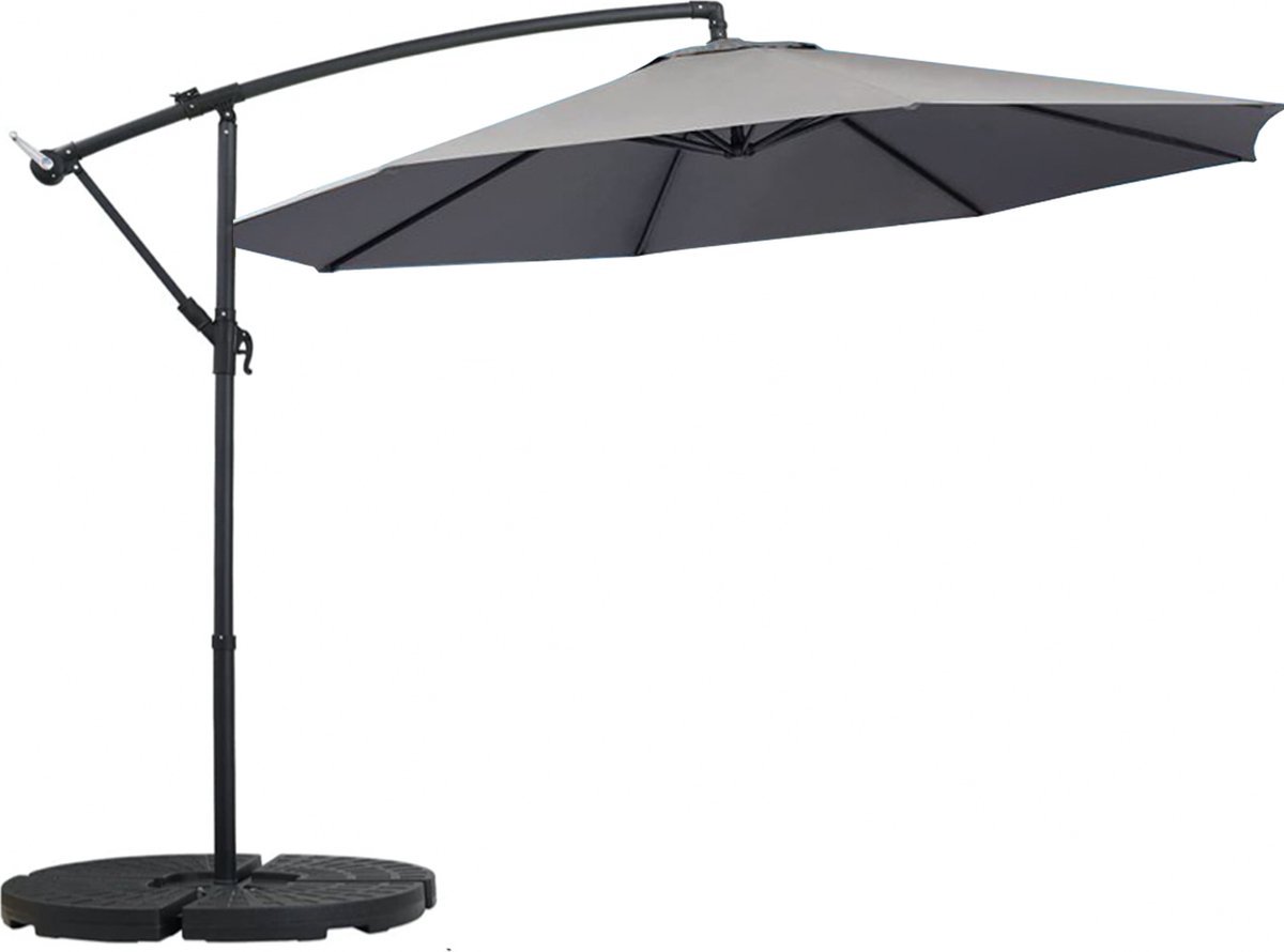 Zweefparasol deluxe 300cm Grijs - Langwerpig, Zonder voet en Terras of tuin - Voor Dagelijks Gebruik, Thuis en Professioneel Gebruik