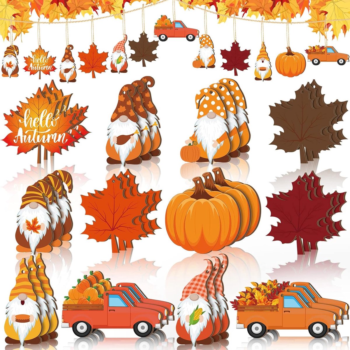 24 stuks houten herfst decoratie hangers, herfstdecoratie om op te hangen met bosgnomen, paddenstoelen en - ShopVlot