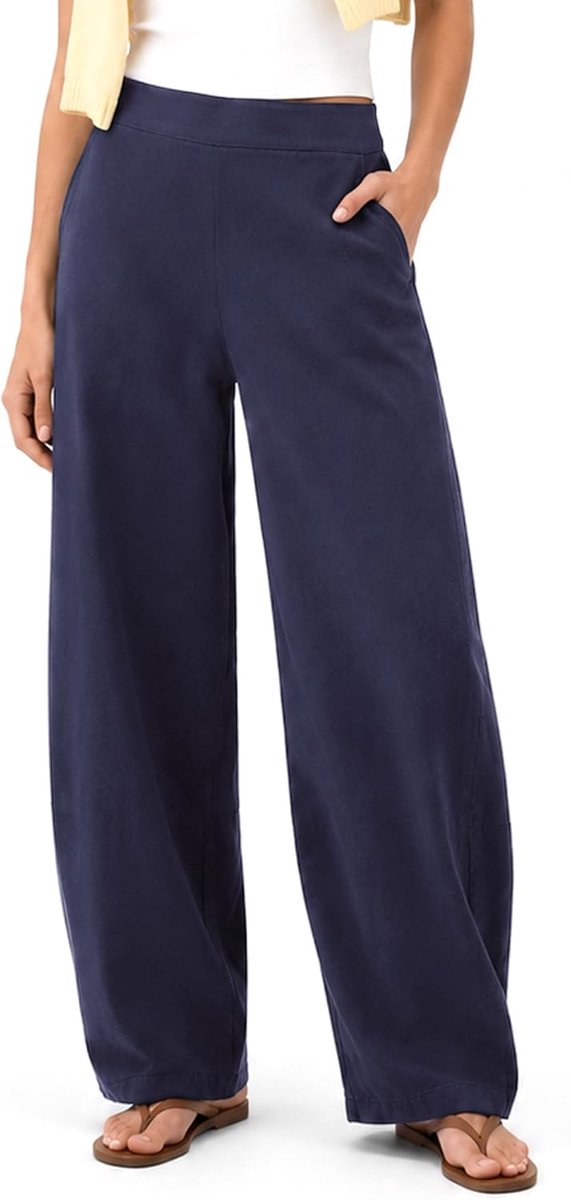 Zylioo Long Women Barrel Pants Pull On Knitted Cotton Curved Leg Casual Work Pants - ShopVlot