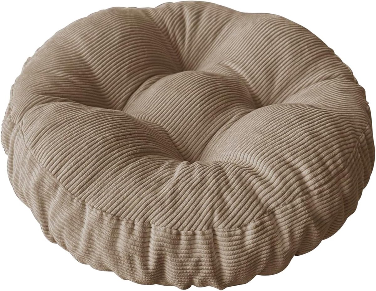 Zitkussen, rond, 65x65cm, vloerkussen, stoelkussen, outdoor, wasbaar, kaki - ShopVlot