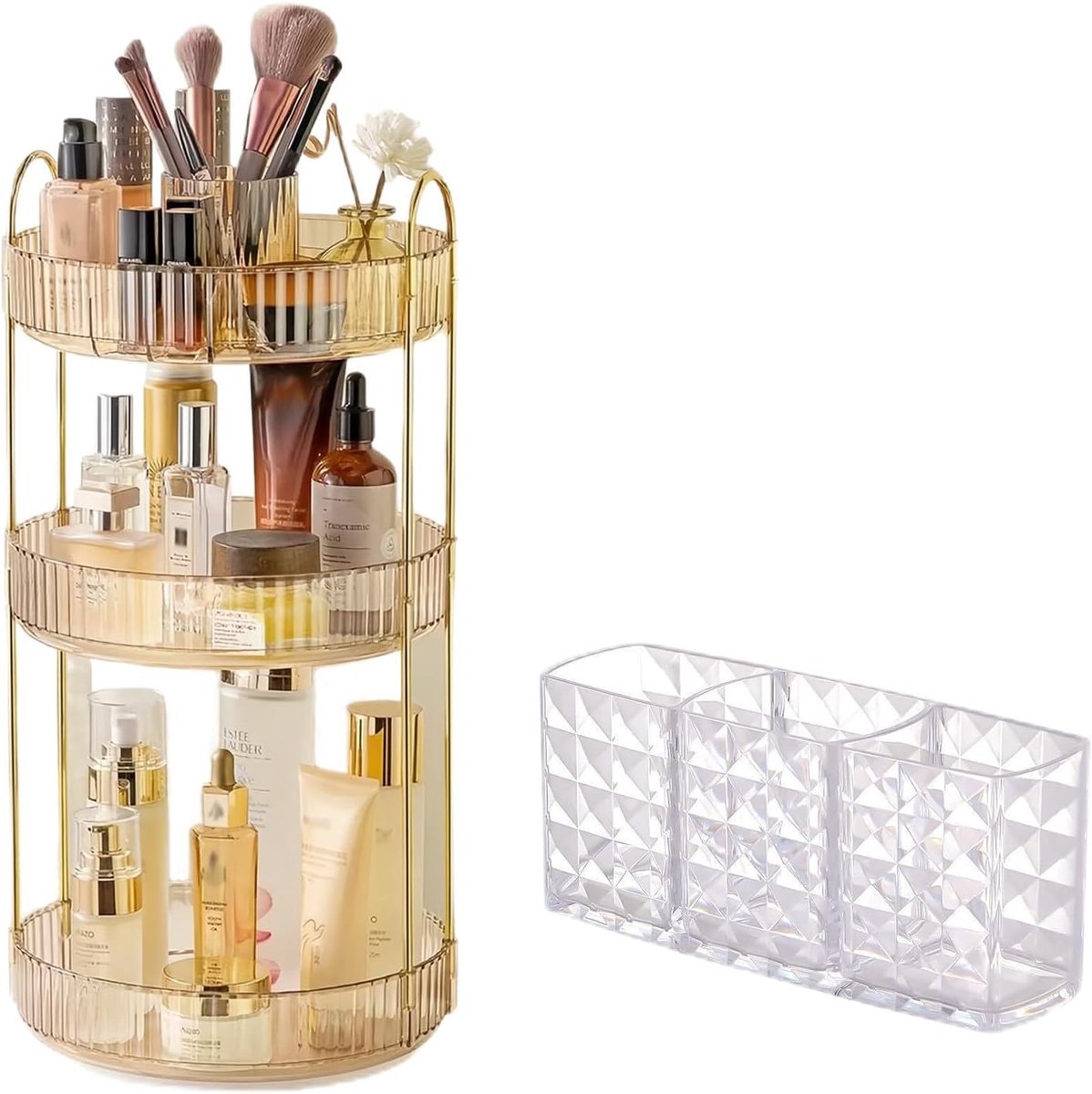 Make-up organizer, 360 graden draaibaar, 3 niveaus, draaibare make-uporganizer, huidverzorging, organizer, deur voor - ShopVlot