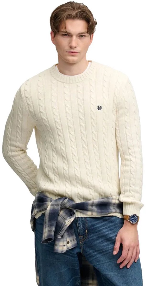 Superdry Cable Knit Trui met normale pasvorm Heren Sweaters Creme