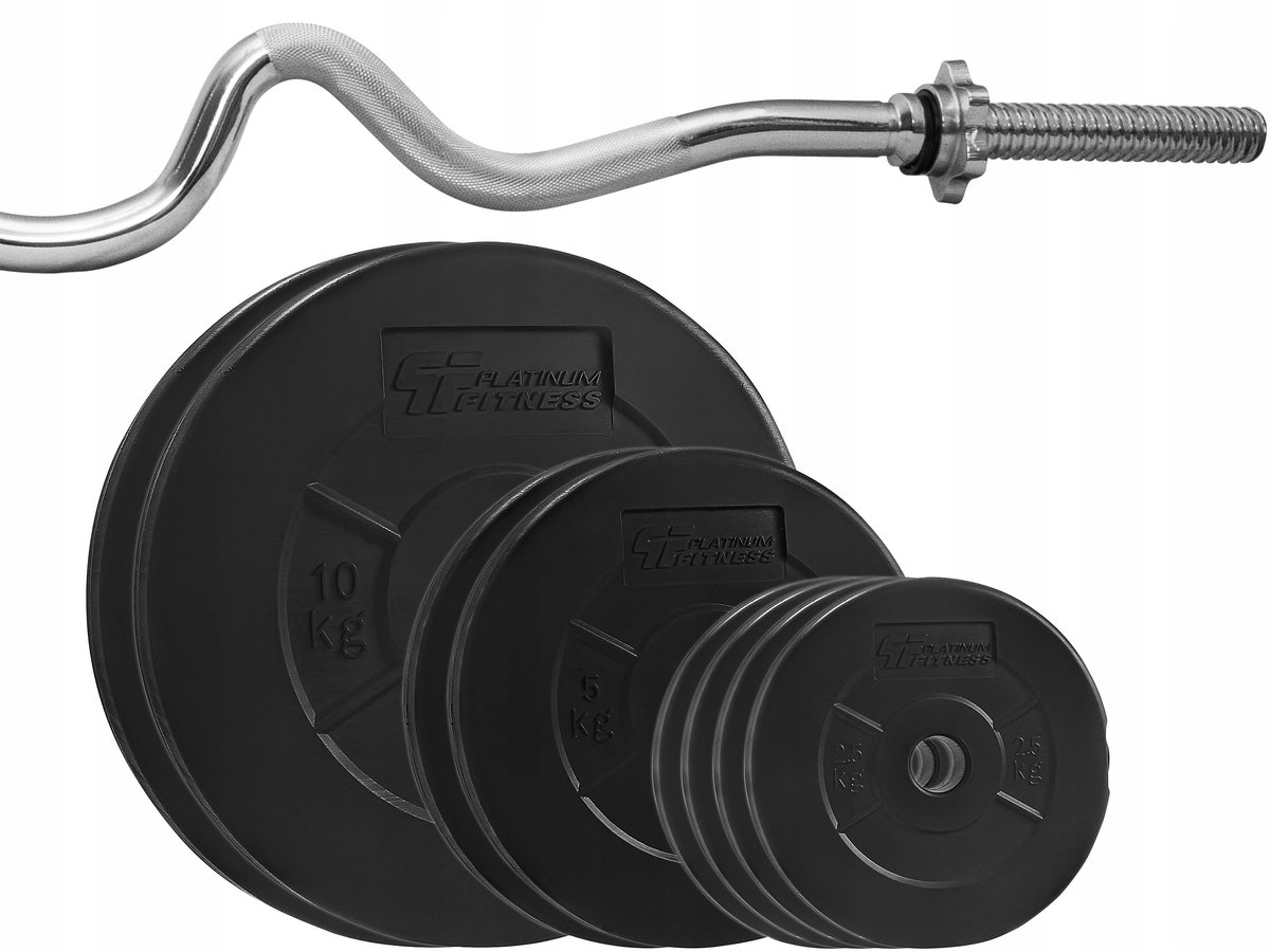 Krachtset 46kg: houderstang, schijven en 25mm gebogen stang