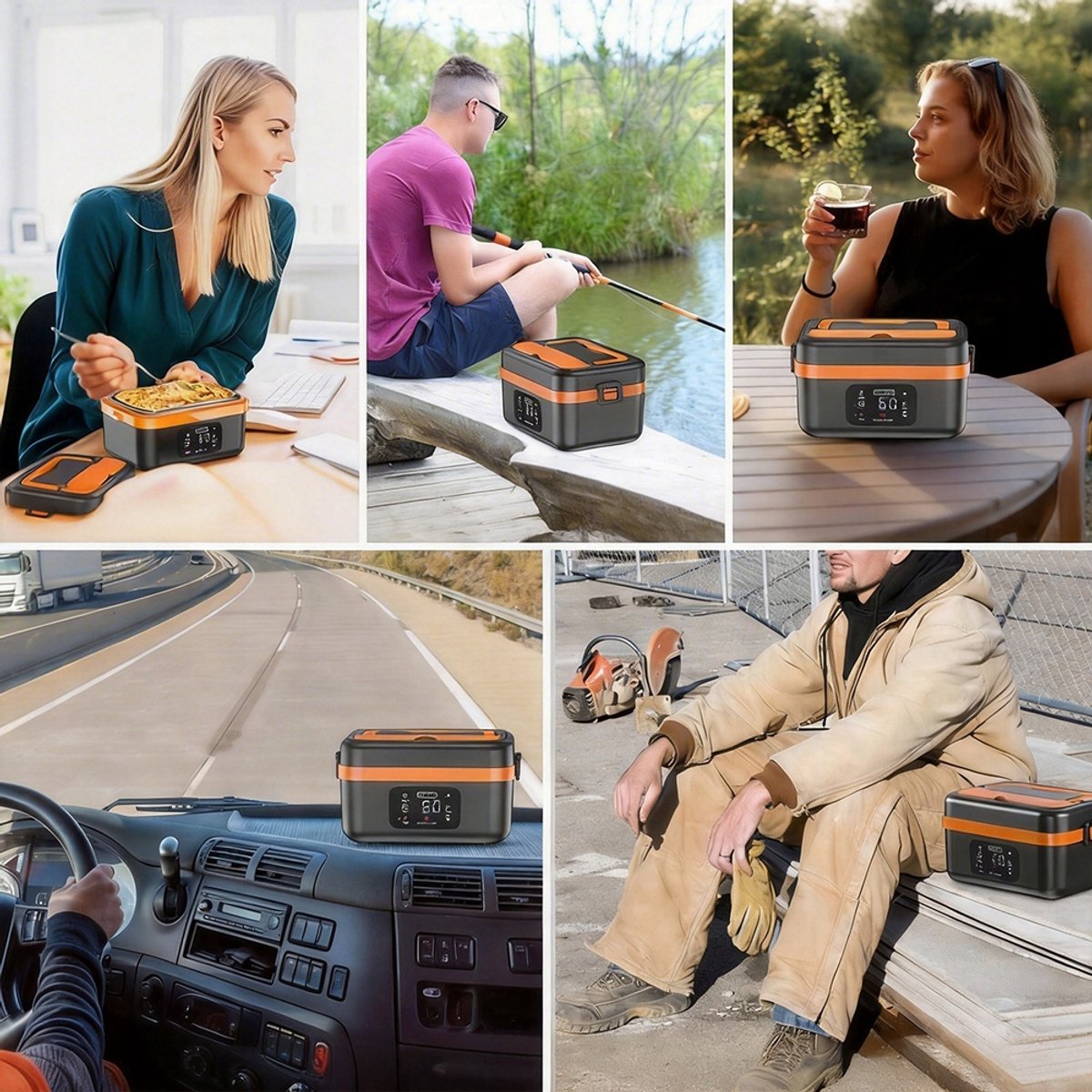 Elektrische Lunchbox - Verwarmde Bento Box - Thermos Lunchbox - 1000 ml - 60W Snel Verwarmend - 6 Temperatuurstanden - Voorverwarmen - ook Powerbank - met Isolatietas - Draagbare Broodtrommel - Voor Kantoor & School & Auto - Zwart en Oranje — cadeau in Kookcadeaus - foto 4