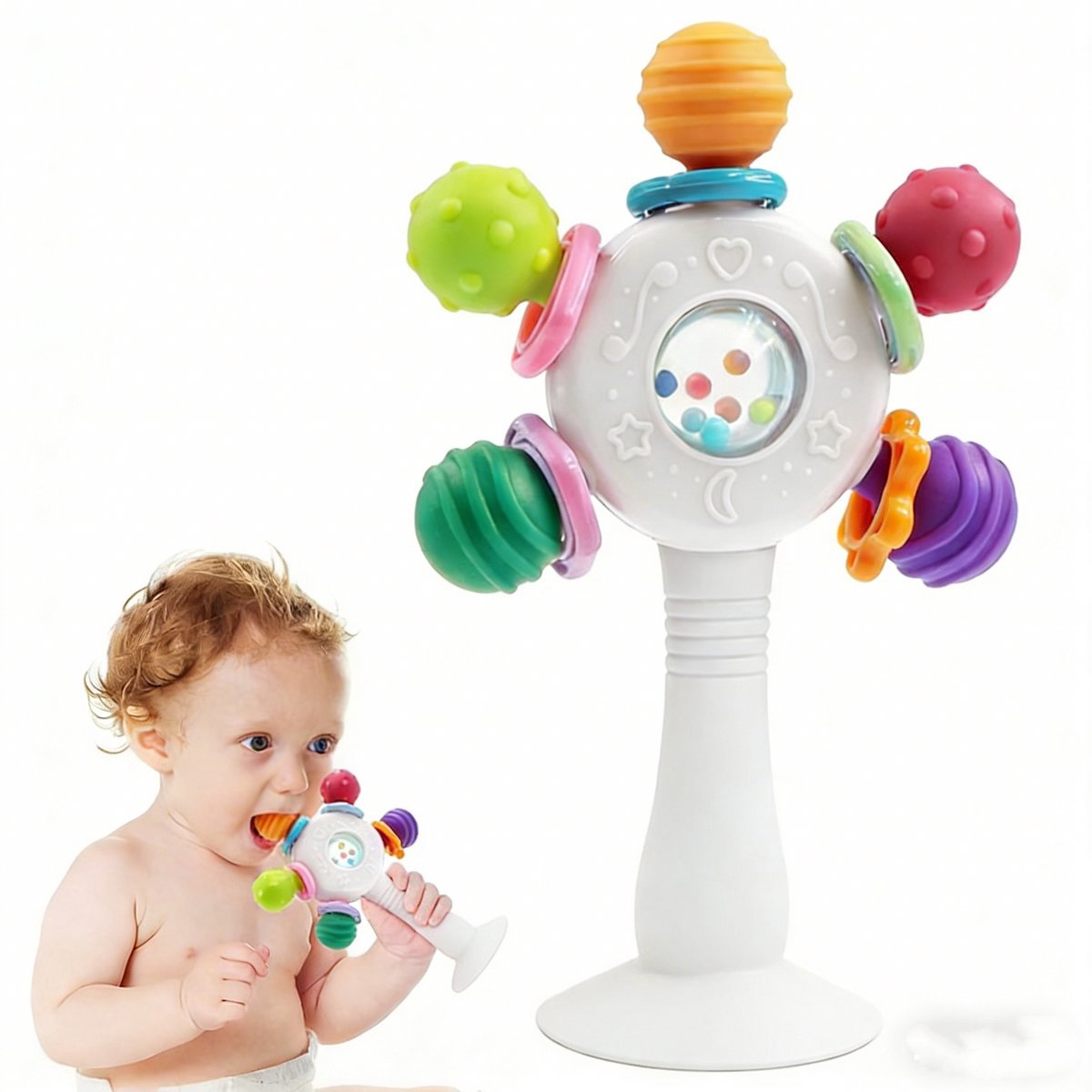 Casalora Baby Zuignap Speelgoed – Bijtspeeltje & Rammelaar – Geschikt vanaf 3 Maanden – Interactief Educatief Babyspeelgoed – Wit