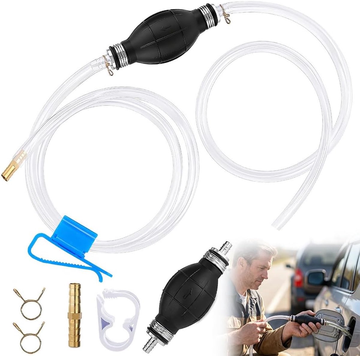 KZQ Handmatige Brandstofoverhevelpomp Met 2 Meter Slang – Universeel Draagbaar Voor Auto, Boot, Diesel, Benzine, Water En Olie