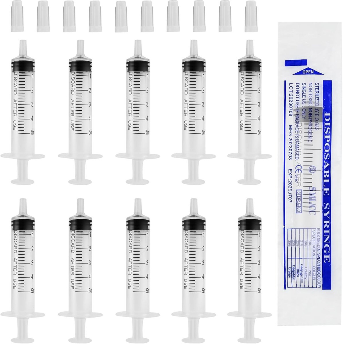 Kunststof Spuit - Transparant - 5 ml - Herbruikbare Spuit met Afdichtkappen - Voor Vloeistofscheiding en Plantenwatering
