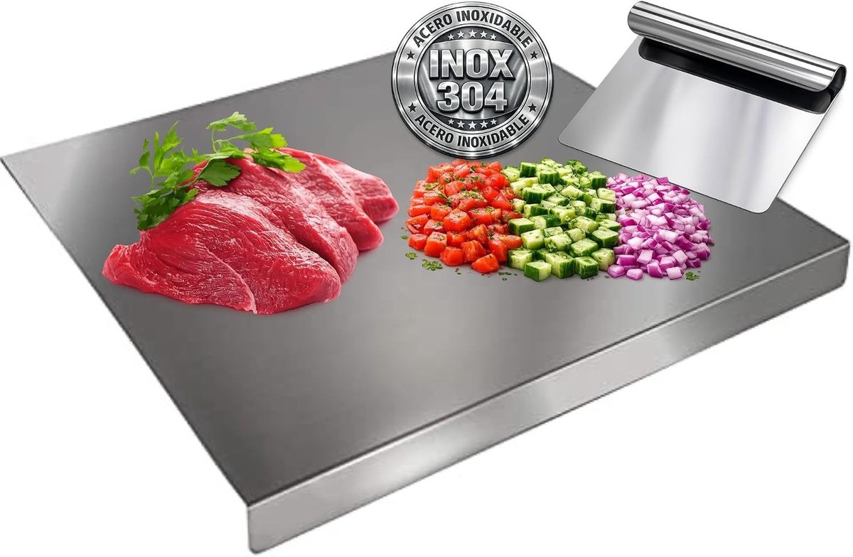 Keuken Spatelset - Roestvrij Staal - 40 x 30 cm - Antibacteriële Snijplank en Spatel - Voor Professioneel en Thuisgebruik