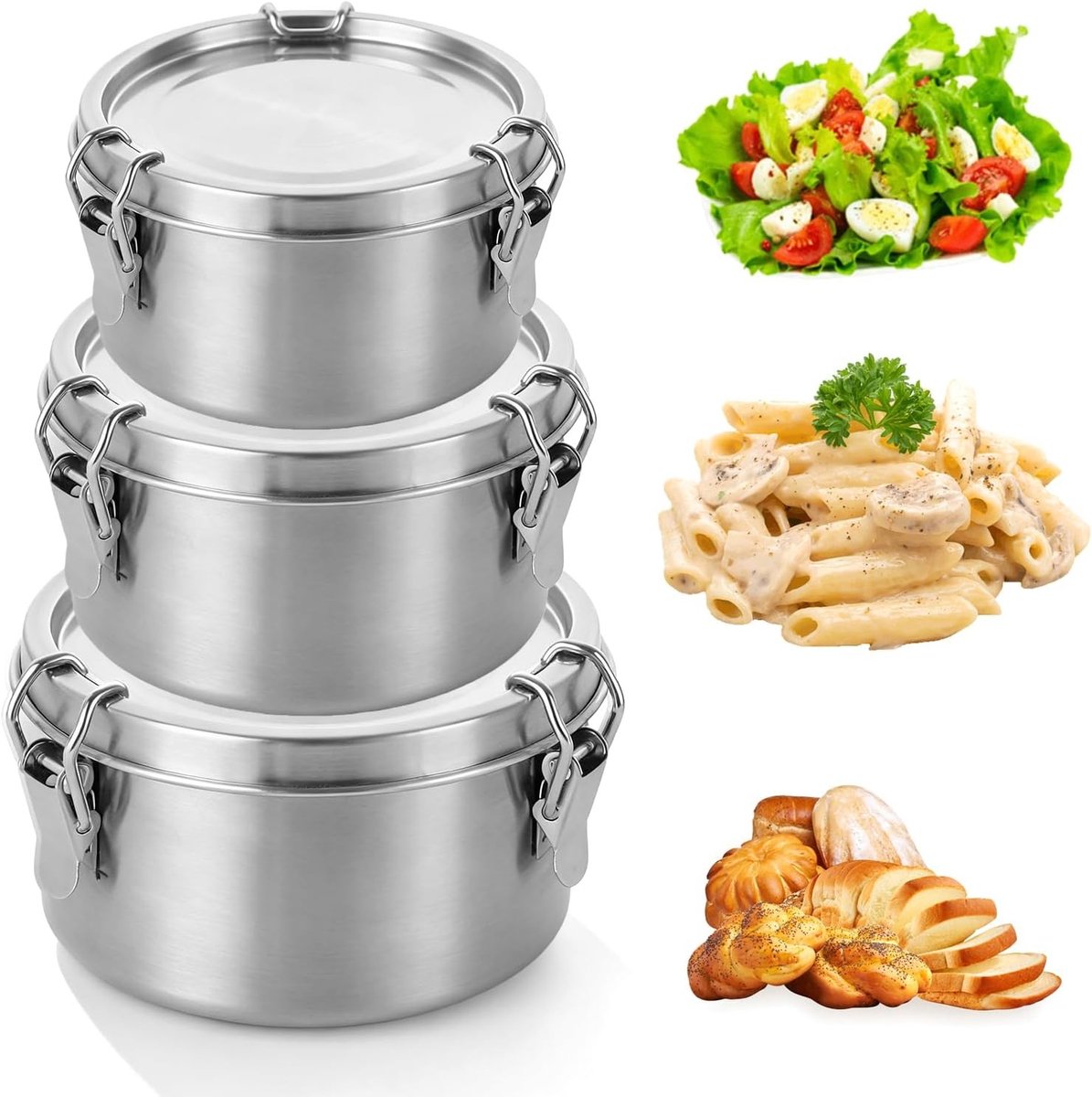 Broodtrommel Set - RVS - 200 ml + 400 ml + 650 ml - Lekvrije Voedselcontainer - Voor Volwassenen