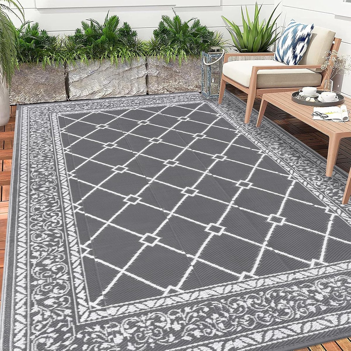 SnelShoppen - Groot Outdoor Tapijt 240x300 cm Omkeerbaar Campingtapijt Waterdicht Draagbaar Kunststof Balkon- en Terrastapijt voor Picknicks en Tuinfe