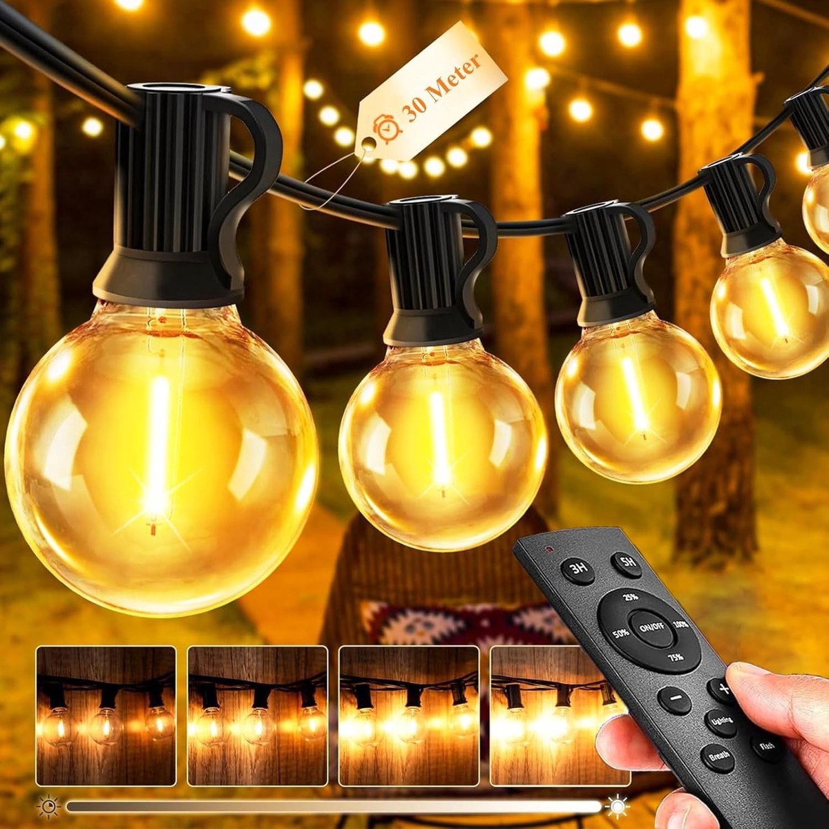 Lichtsnoer voor Buiten - Warm Wit - 10 m - 17 LED Gloeilampen - Voor Feesten en Tuin