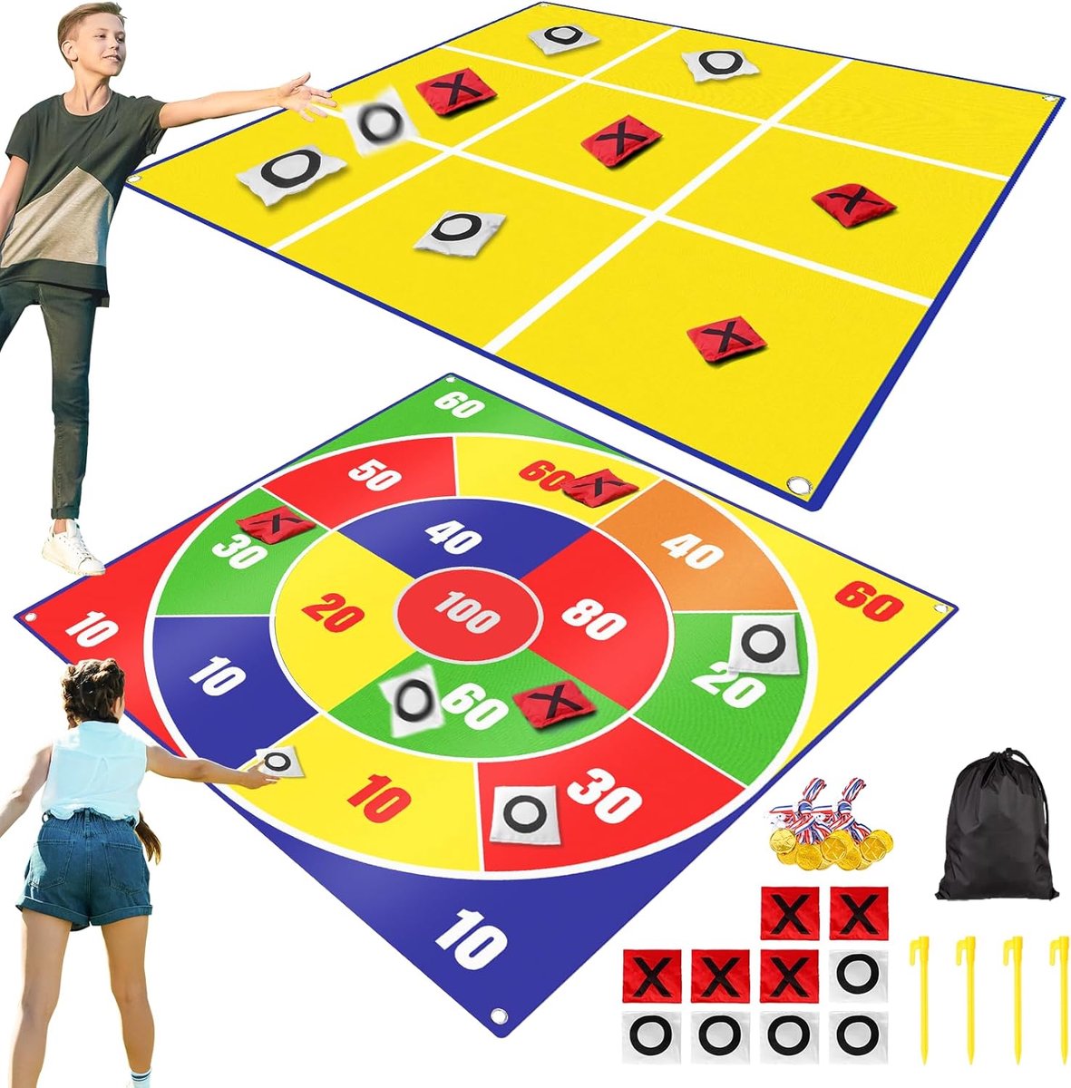 Giant bean bag toss en grote tic tac toe - 1,4m outdoor spel - dubbelzijdige mat - plezier voor gezin en vrienden