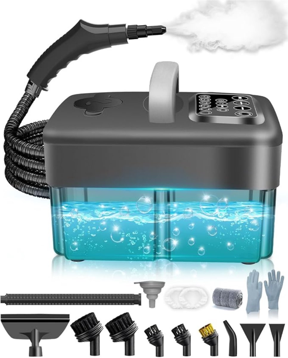 Thuys - Stoomreiniger Handheld – 2500 W – 45 PSI – 120 °C – 1,6 L Watertank – 6 Stoomstanden – 10 Accessoires – 4,17 m Bereik
