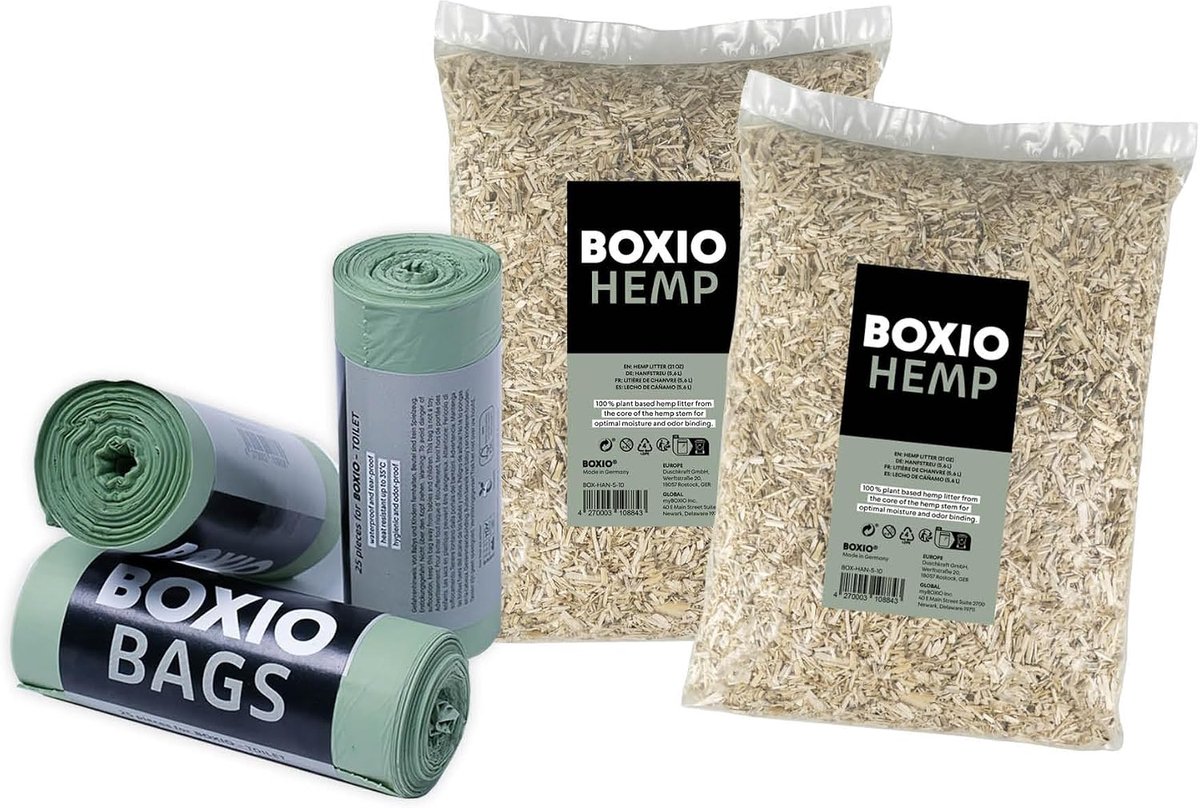 Campingtoilet accessoire set - 2 x hennep kattenbakvulling - 3 x 10 l biologische zakken - ideaal voor composttoilet