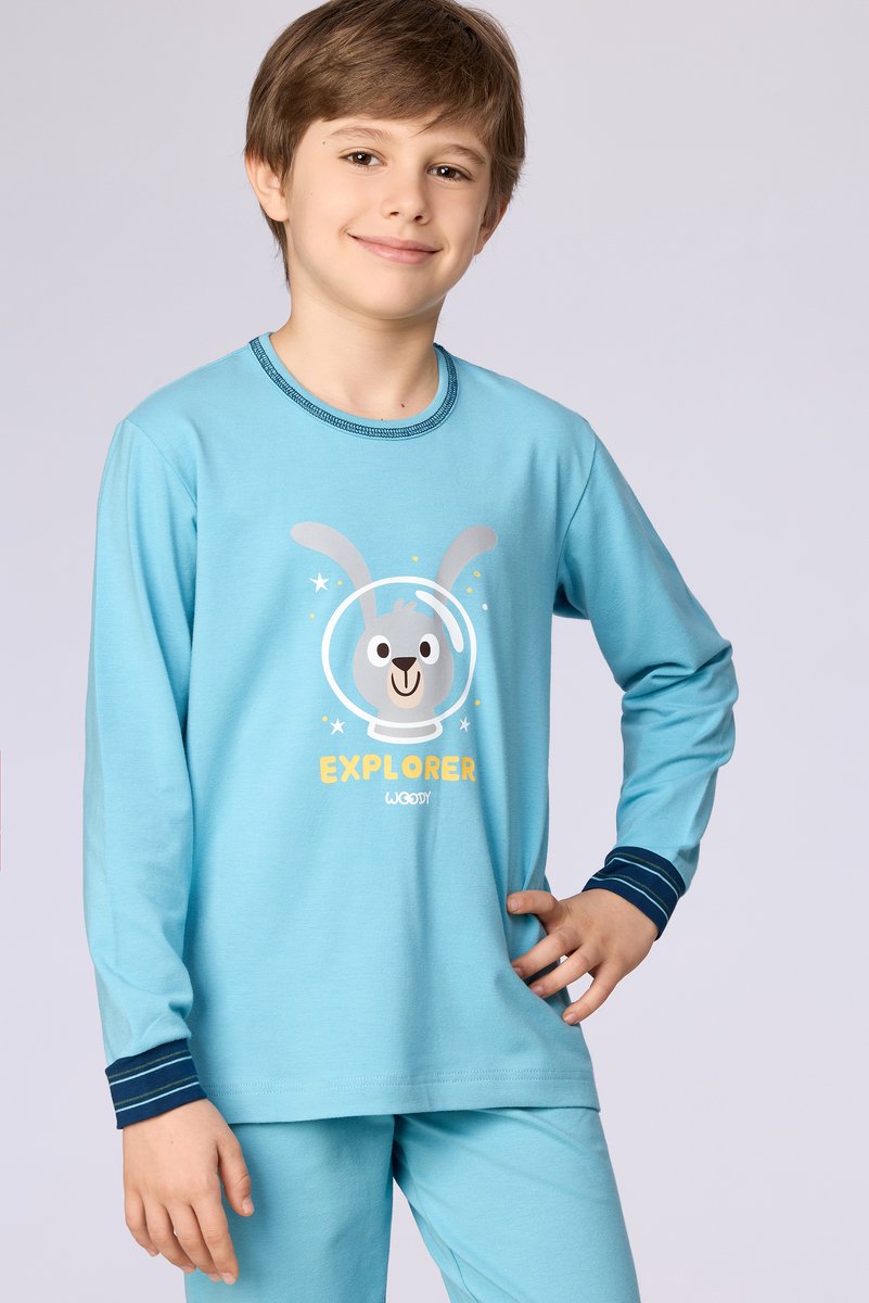 Woody Jongens-Heren pyjama blauw - maat 068/6M