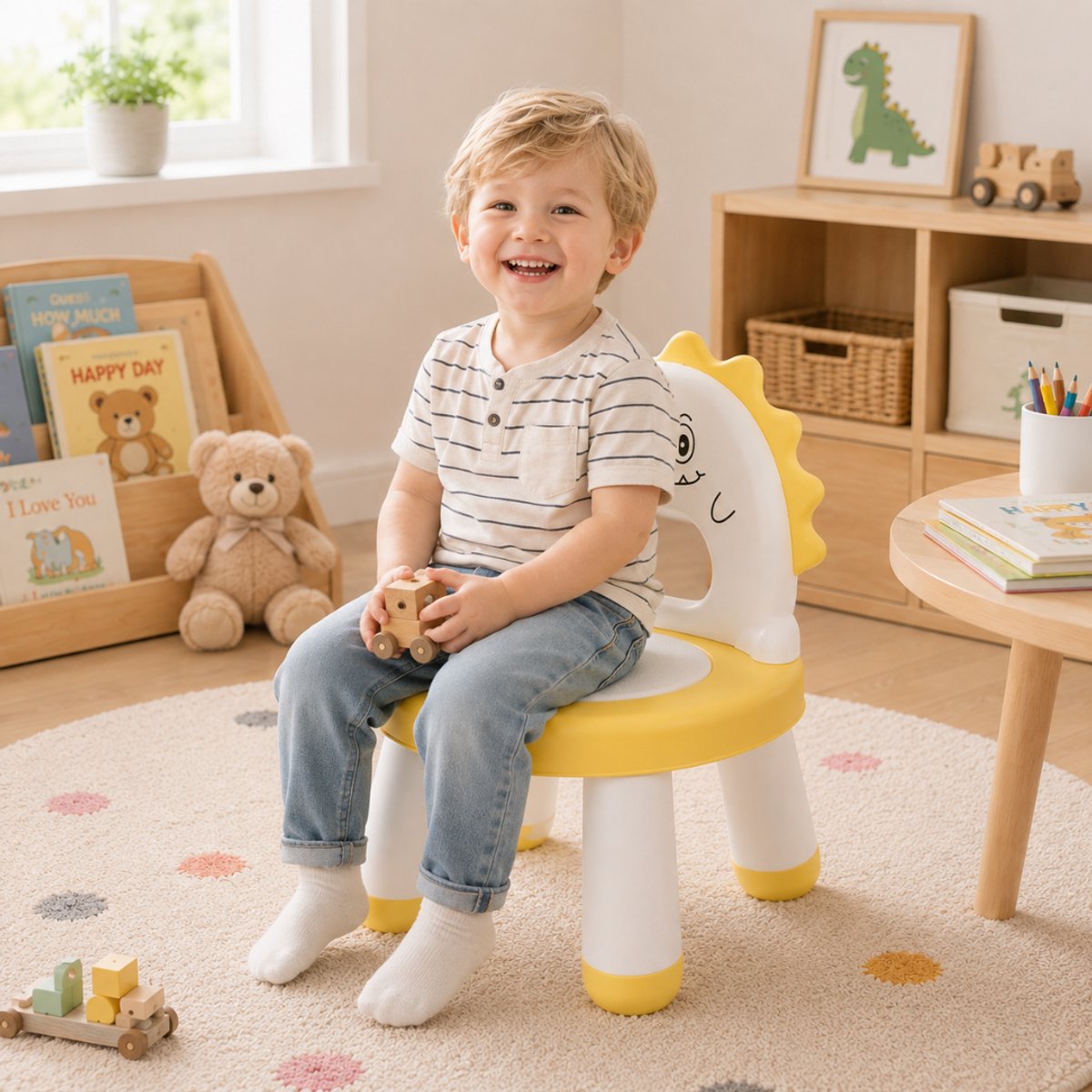 Livista Kinderstoel – Kinderstoeltje met Zacht Zitkussen – Kinderkrukje – Stevige PP Kunststof – Peuterstoel – Antislipvoetjes – Draagvermogen tot 65 kg – Geel thumbnail 3