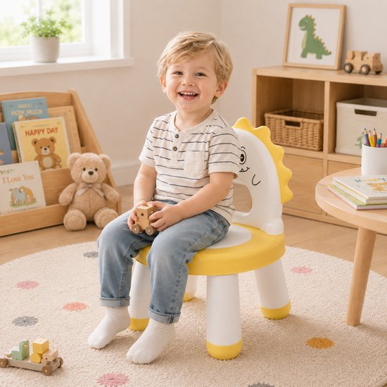 Livista Kinderstoel - Kinderstoeltje met Zacht Zitkussen - Kinderkrukje - Stevige PP Kunststof - Peuterstoel - Antislipvoetjes - Draagvermogen tot 65 kg - Geel — afbeelding 3