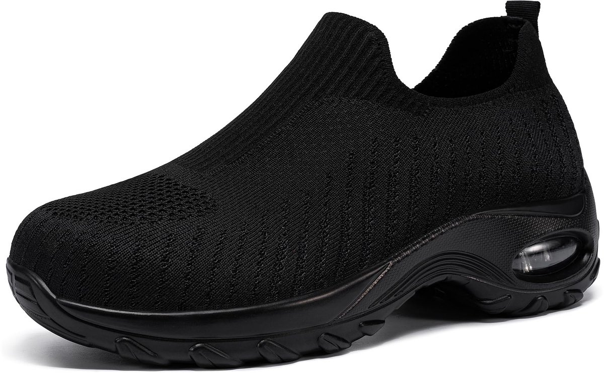 LARNMERN Dames Werkschoenen Lichtgewicht Ademend Luchtkussen Veiligheidsschoenen Comfortabel Bouw Schoenen (Zwart,39EU) - ShopVlot