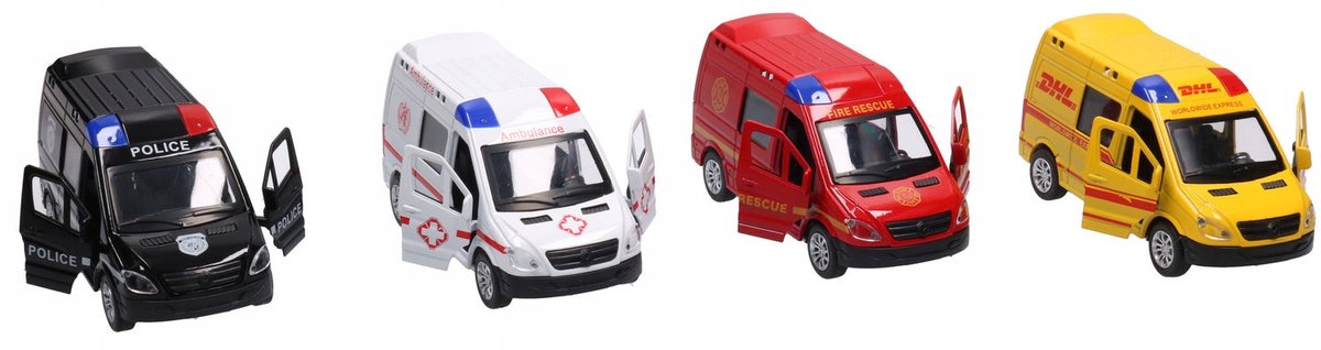 Politiebus Speelgoed - Brandweer, Ambulance, Koerier - Metaal & Kunststof