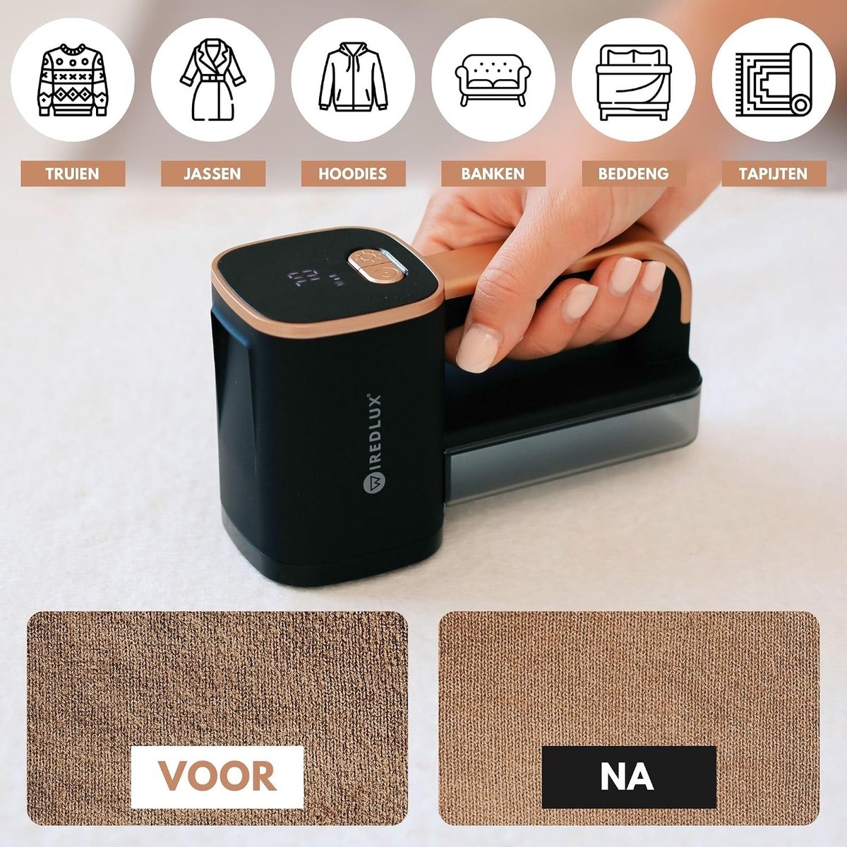 Pluizenverwijderaar - Onyx/Goud - Oplaadbaar - Elektrische Bobbelscheerder met 3 Snelheden en LED-Lamp - Voor Kleding en Meubels