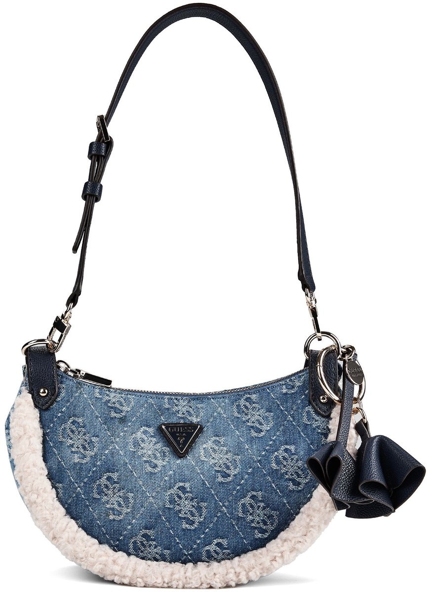 GUESS schoudertas Katie Convertible Shoulder Bag Denim Logo blauw