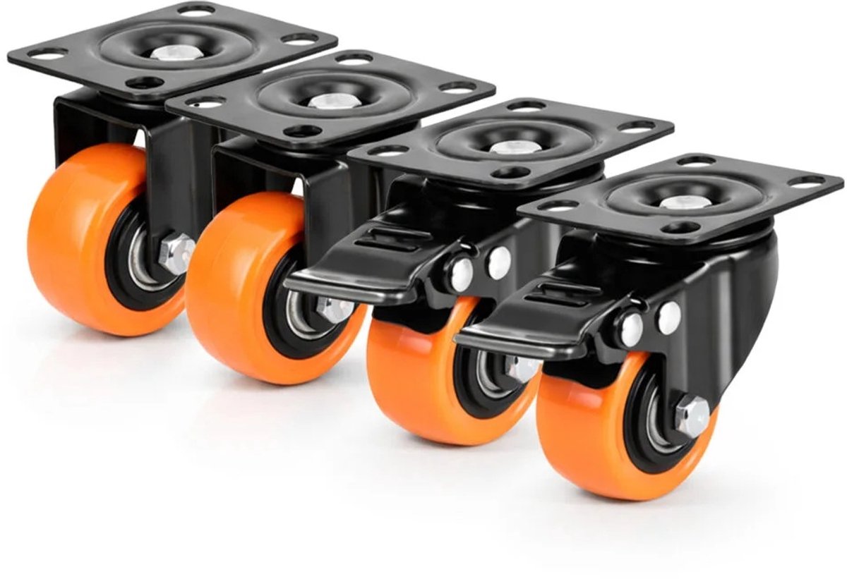 4 Delige Set Zwenkwielen / Transportwielen (300 Kg draagvermogen) 45 mm wiel