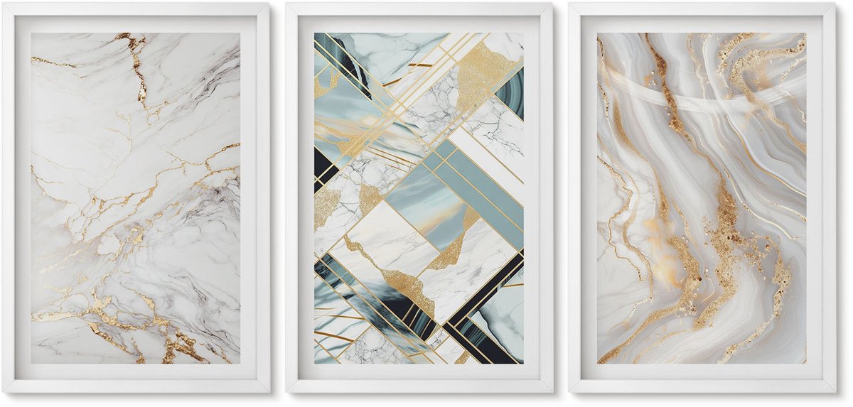 Wallfluent 3-Delige Schilderij Set - Elegante, Modieuze Abstracte Marmerpatronen - 40 x 60 - Muurdecoratie - Wanddecoratie - Slaapkamer