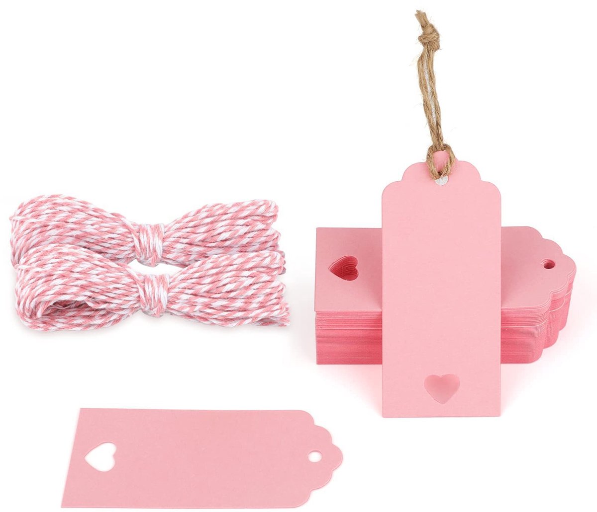 Cadeaulabels - 4,5 x 9,5 cm - 100 stuks - Labels - Kraftpapier met touwtje - Labels in vintage stijl - Beschrijfbaar - Handgemaakte labels - Roze