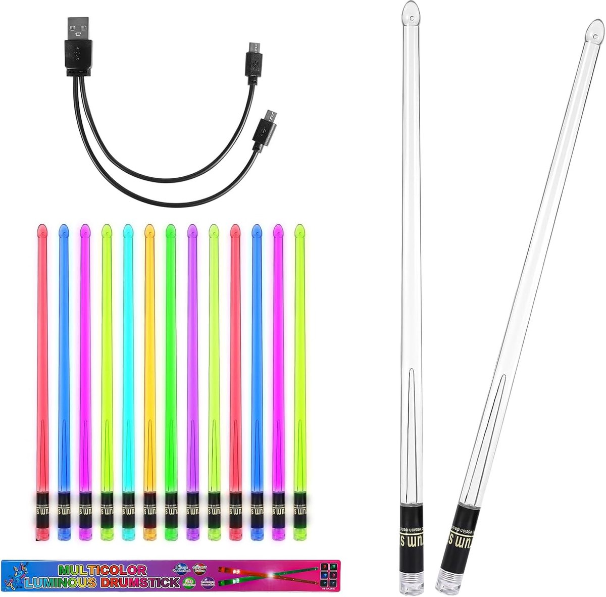 LED Drumsticks 2pcs - Oplaadbaar - Met 13 Gradient LED Stickers - Perfect voor Optredens - ShopVlot