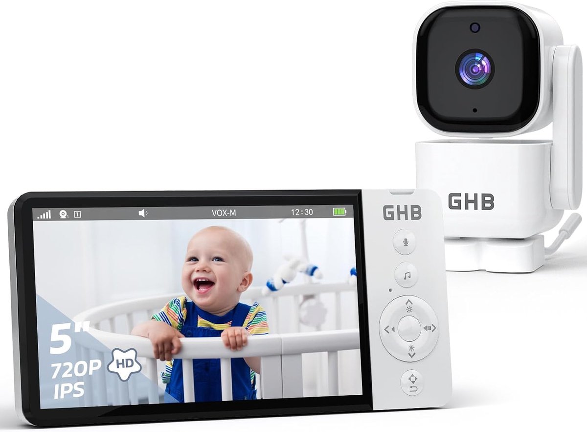 Baby monitor met camera 5 inch - HD resolutie - 350° draaibaar - Tweeweg audio - ShopVlot